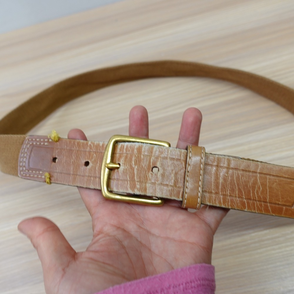 Coach Skinny Belt Womens M L Camel 36 95 Canvas Leather Solid Brass Buckle 3739